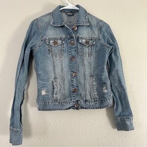 American Eagle Outfitters Denim Jean Jacket Distressed Summer Casual Small